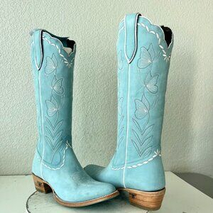 Lane SWEET MEMORIES Knee High Womens Cowboy Boots 9.5 Light Blue Cowgirl Western